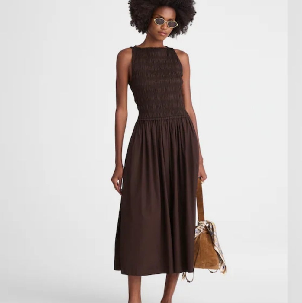Madewell The Melody Smocked Midi Dress Size M NWT Brown Molasses - Picture 2 of 12